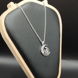 925 Sterling Silver Necklace W/ Dragon Moon Women's Moonstone Celtic BOHO Gift